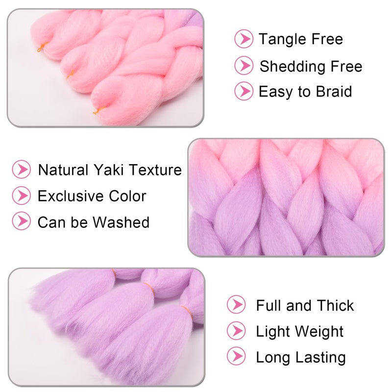BACANA Pink Ombre Braiding Hair Light Pink/Light Purple 3 Packs Jumbo Braid in Hair Extension Ombre Colors High Temperature Synthetic Hair for Braiding Soft Healthy - Image 3